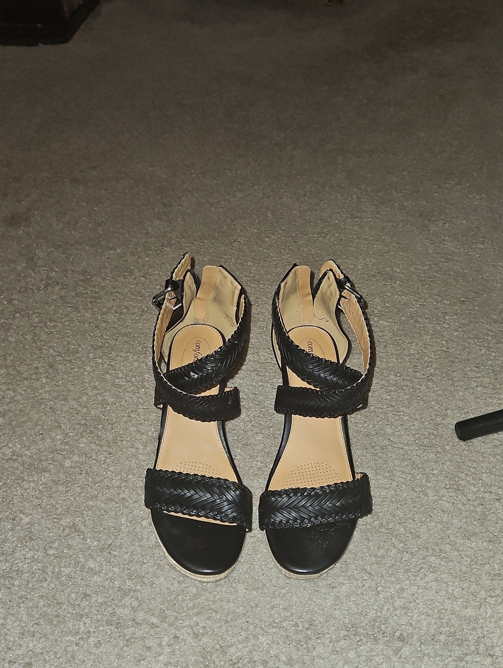 comfortview Black Braided Ankle-Strap Heels